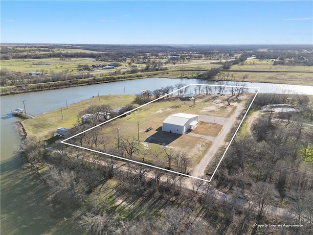 bird's eye view with a rural view and a water view