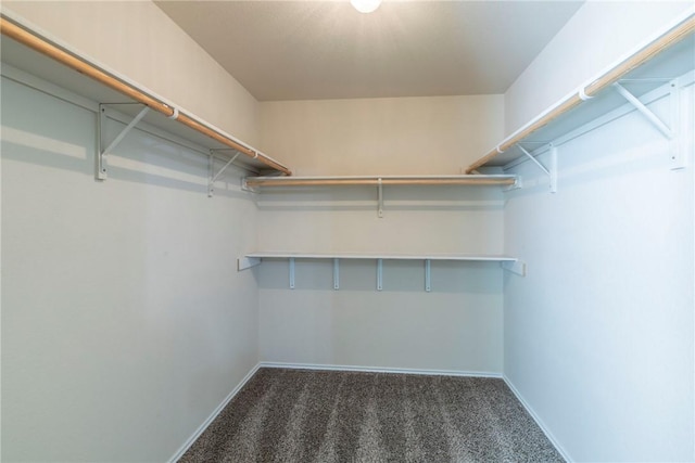 spacious closet featuring dark carpet