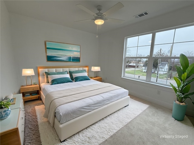 bedroom featuring ceiling fan