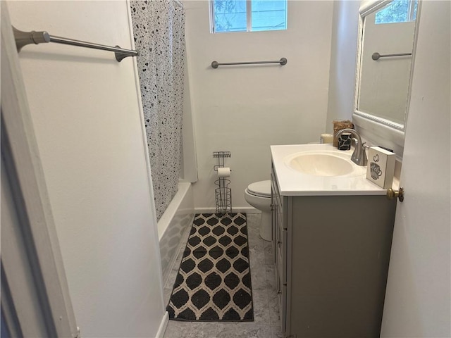 full bathroom with shower / bathing tub combination, vanity, and toilet