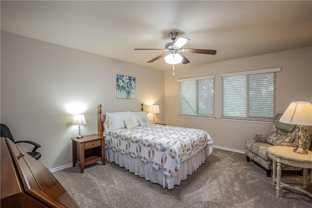 bedroom featuring carpet flooring and ceiling fan