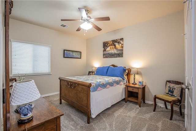 bedroom featuring carpet flooring and ceiling fan