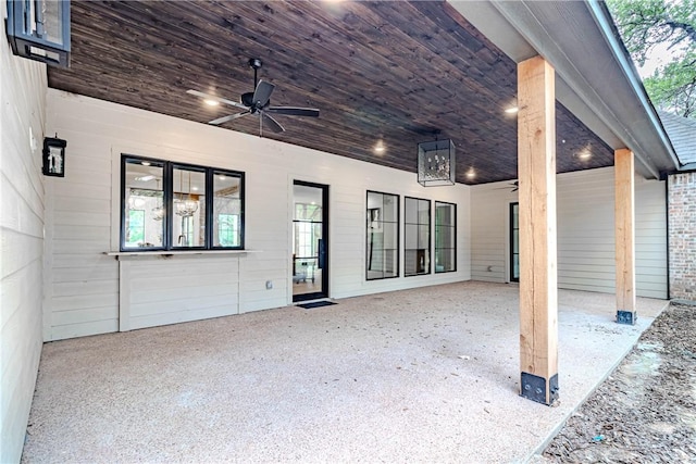 view of patio featuring ceiling fan