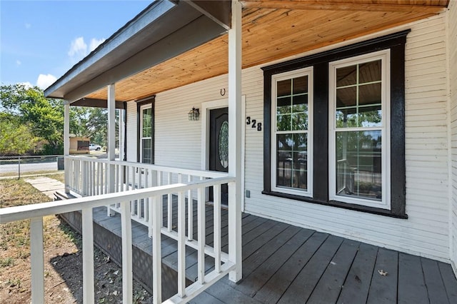 deck featuring a porch