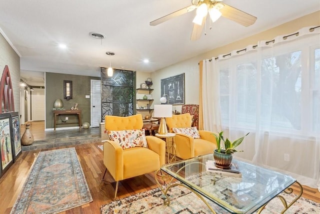 living room with dark hardwood / wood-style floors and a wealth of natural light