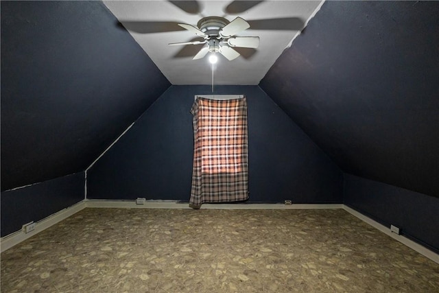 bonus room featuring ceiling fan and lofted ceiling