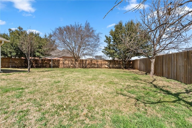 view of yard with a fenced backyard