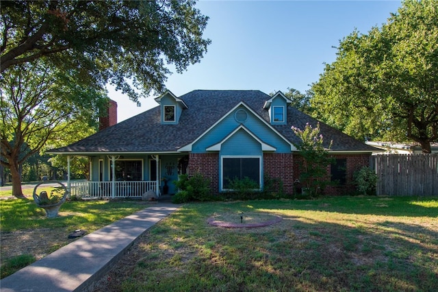 view of front of property featuring covered porch and a front yard