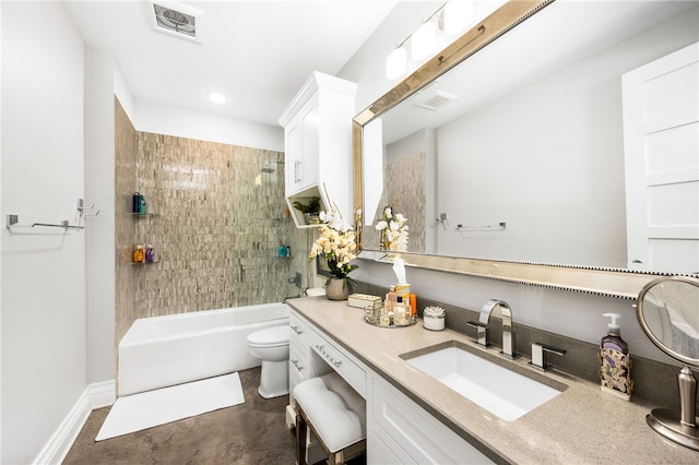 full bathroom featuring vanity, toilet, and tiled shower / bath combo