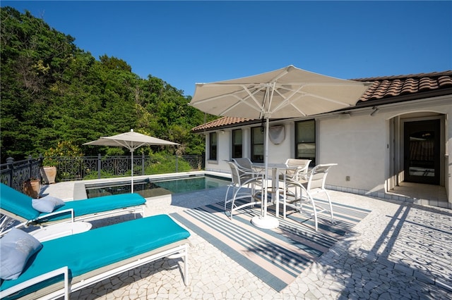 view of patio / terrace with a fenced in pool