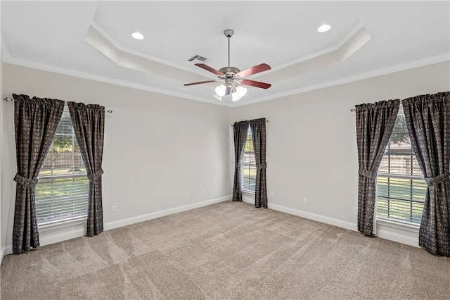 carpeted spare room featuring a wealth of natural light and ornamental molding