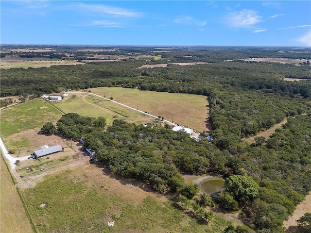 bird's eye view featuring a rural view and a water view