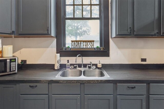 kitchen featuring plenty of natural light, gray cabinets, and sink