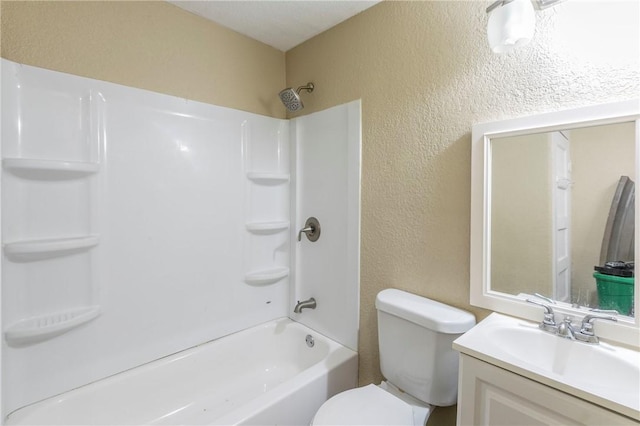 full bathroom featuring vanity, shower / bath combination, and toilet