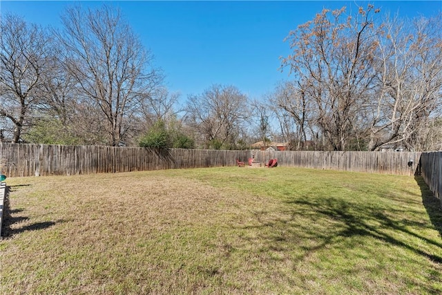 view of yard with a fenced backyard