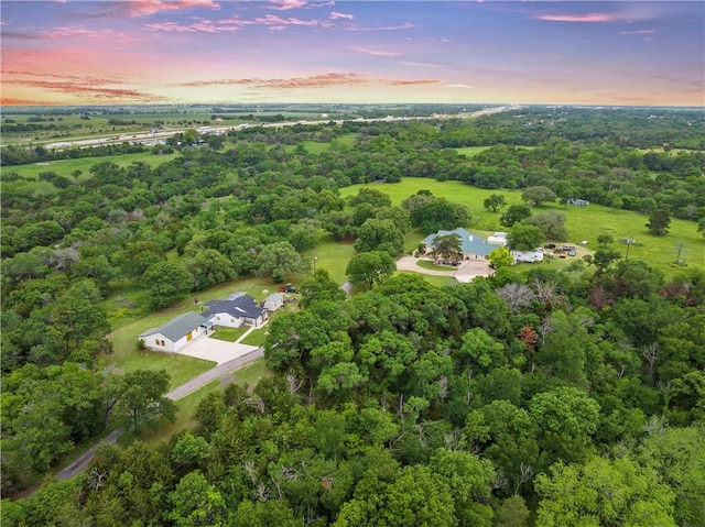 view of aerial view at dusk