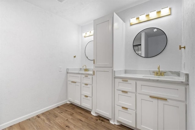 bathroom featuring hardwood / wood-style flooring and vanity