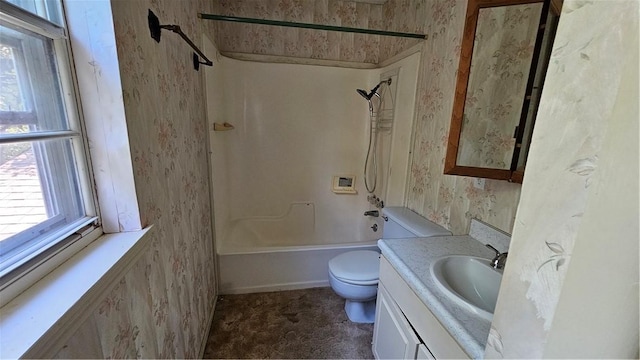 full bathroom with vanity, toilet, and tub / shower combination