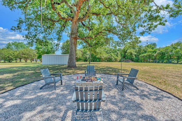 view of patio / terrace with an outdoor fire pit