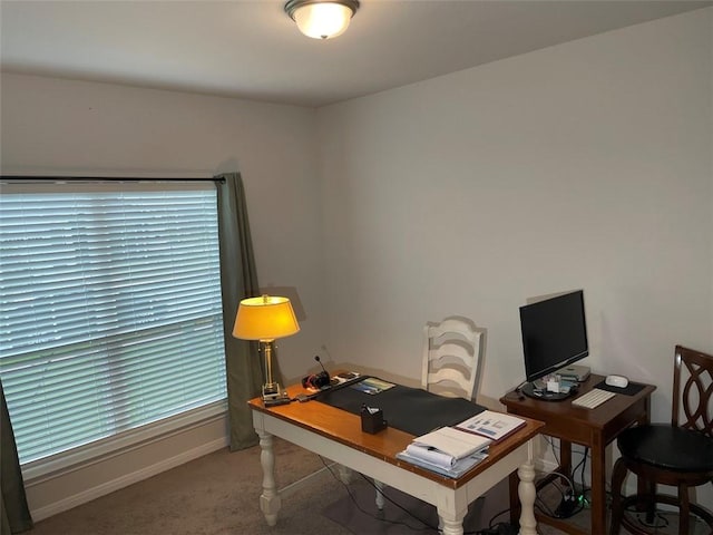 view of carpeted home office