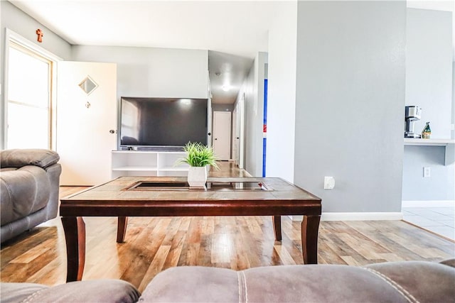 living room featuring baseboards and wood finished floors