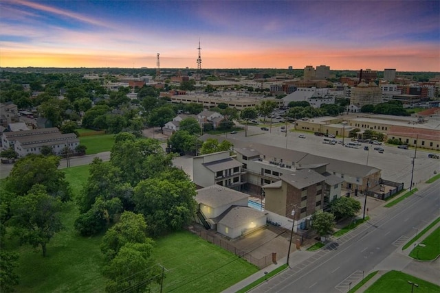 view of aerial view at dusk