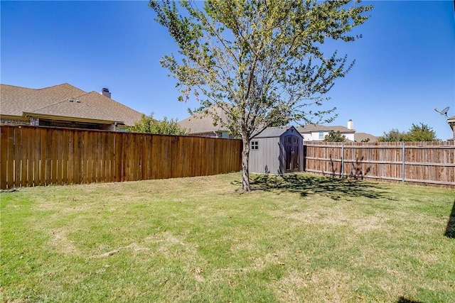 view of yard with a storage shed