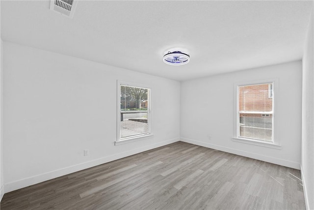 empty room featuring plenty of natural light and light hardwood / wood-style floors