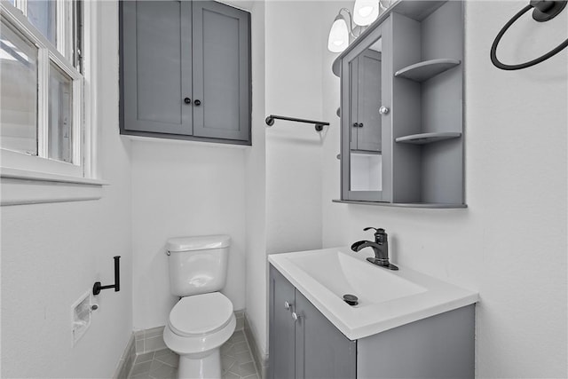 bathroom with tile patterned floors, vanity, and toilet