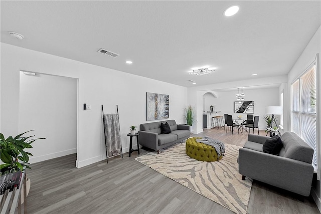 living room with wood-type flooring