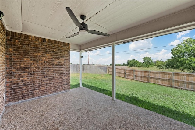 view of patio featuring ceiling fan