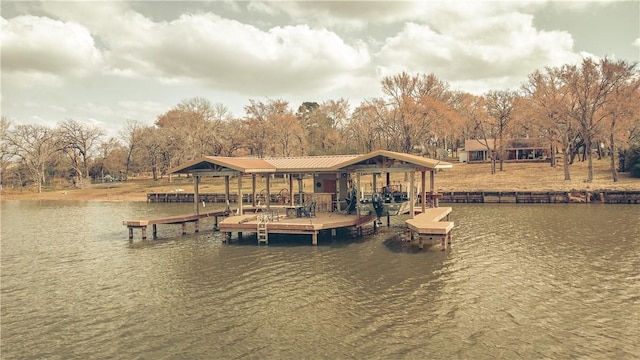 view of dock featuring a water view