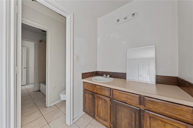 full bathroom with tile patterned flooring, vanity, toilet, and shower / tub combination