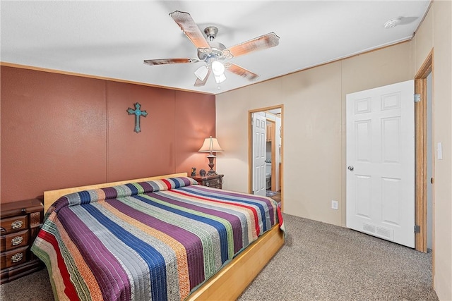 bedroom with carpet floors and ceiling fan