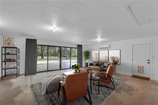 living room with a wall mounted air conditioner