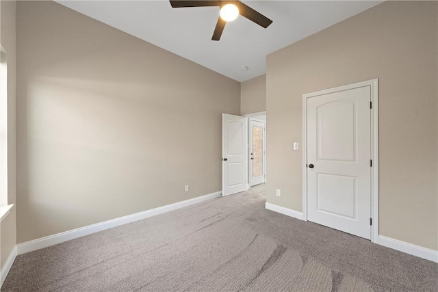 unfurnished bedroom with carpet and ceiling fan