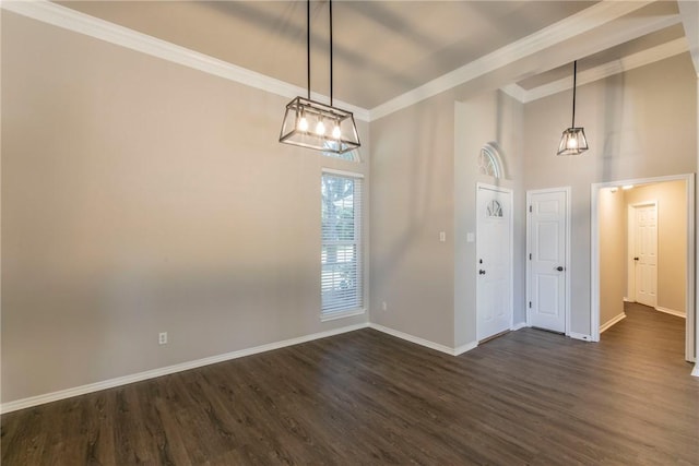 interior space featuring dark hardwood / wood-style floors and crown molding