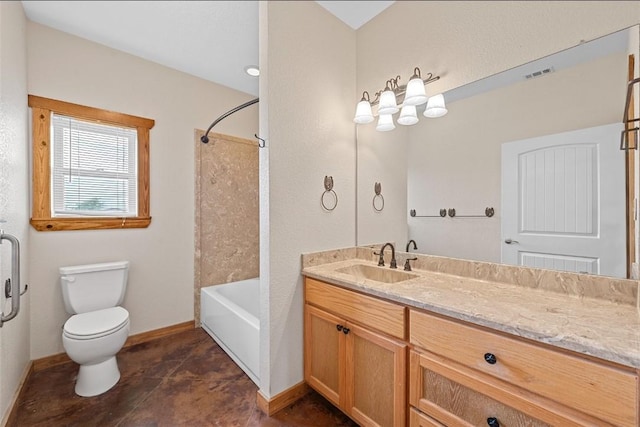 full bathroom with vanity, toilet, and shower / tub combination