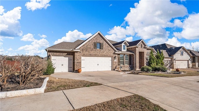 view of front of house featuring brick siding, driveway, and a garage