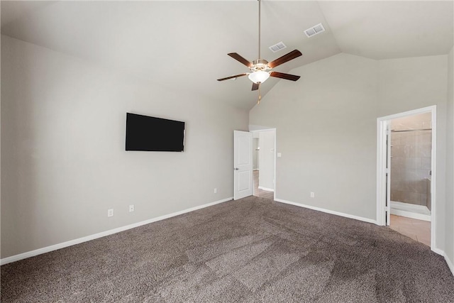 unfurnished bedroom with visible vents, baseboards, carpet, and a ceiling fan