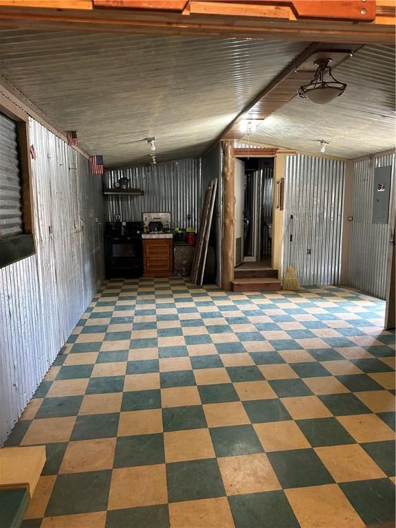 basement with wooden walls