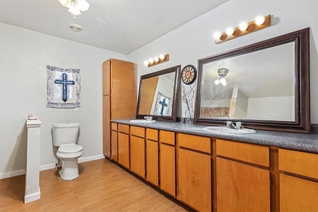 bathroom featuring vanity, toilet, and wood-type flooring