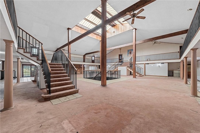 interior space featuring ceiling fan