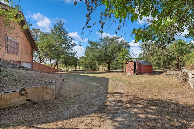 view of yard with a shed