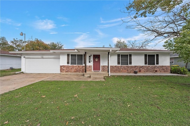 single story home with a garage and a front yard