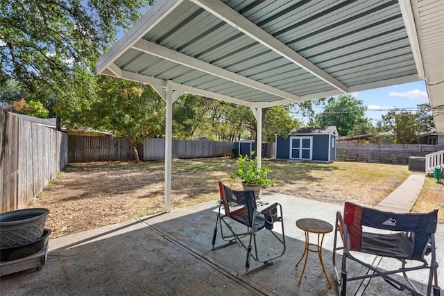 view of patio / terrace with a storage unit