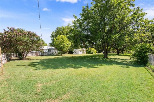 view of yard featuring a storage unit