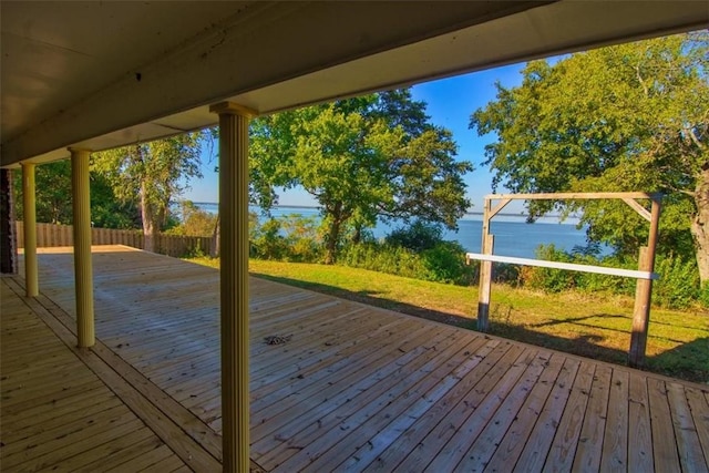 deck with a water view