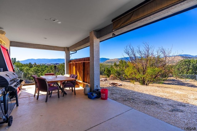 view of patio featuring a mountain view