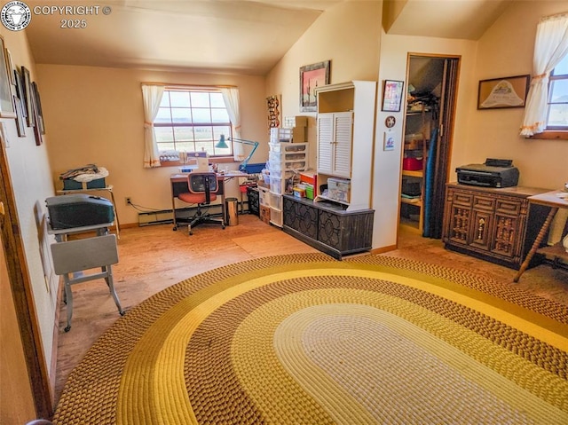 1660 Lone Tree Cir, Westcliffe, CO 81252 - office with lofted ceiling and a baseboard heating unit